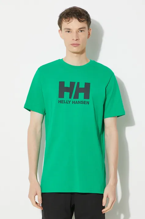 Helly Hansen t-shirt bawełniany męski kolor zielony z aplikacją