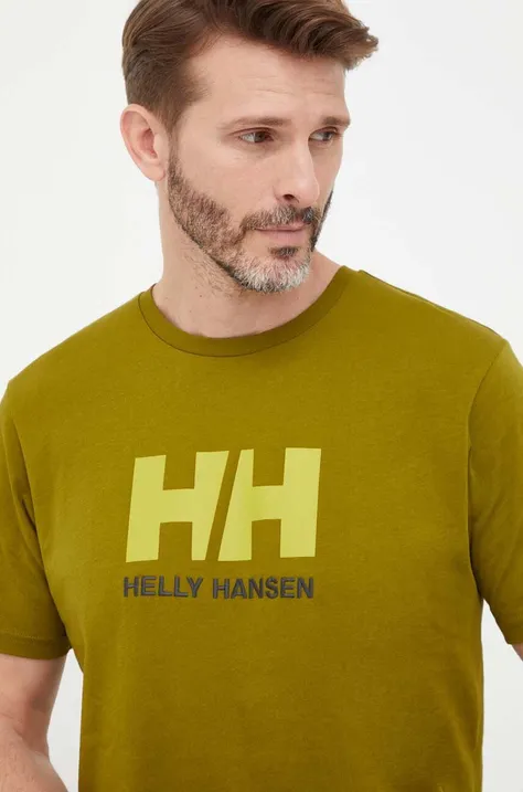 Helly Hansen t-shirt męski kolor zielony z aplikacją 33979-597