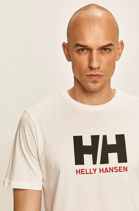 Βαμβακερό μπλουζάκι Helly Hansen ανδρικά, χρώμα άσπρο 33979