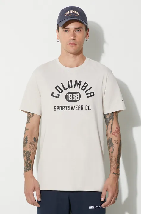 Majica kratkih rukava Columbia za muškarce, boja: bež, s tiskom, 1680053-014