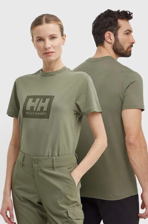 Helly Hansen t-shirt bawełniany kolor zielony z nadrukiem