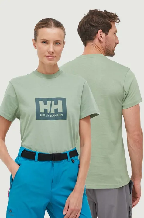 Helly Hansen t-shirt bawełniany kolor zielony z nadrukiem