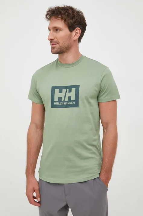 Helly Hansen t-shirt bawełniany kolor zielony z nadrukiem