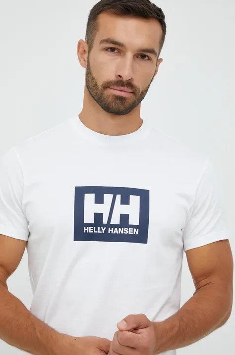 Pamučna majica Helly Hansen boja: bijela, s tiskom, 53285-096