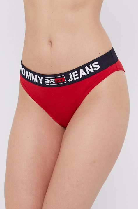 Nohavičky Tommy Jeans červená farba