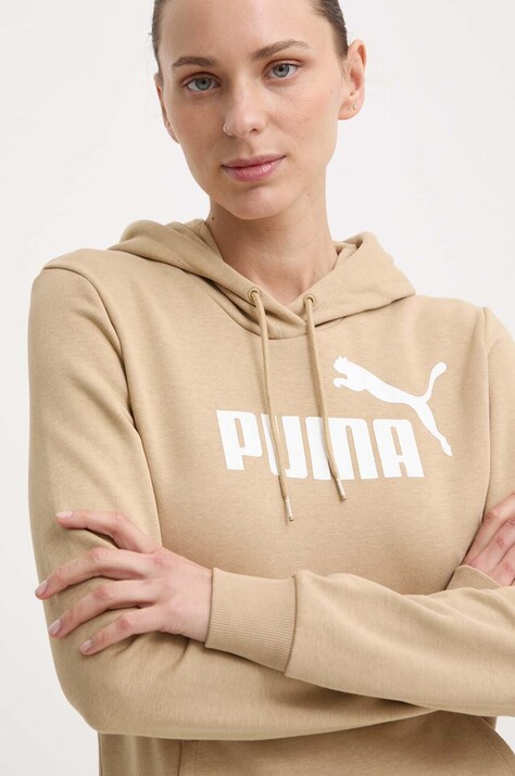 Кофта Puma жіноча колір бежевий з капюшоном з принтом 586797