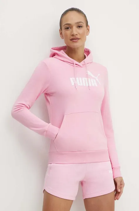 Mikina Puma dámská, růžová barva, s kapucí, s potiskem, 586797