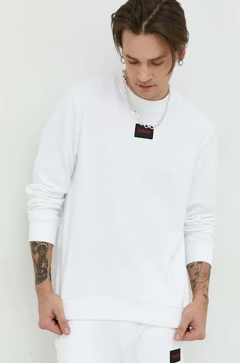 Bombažen pulover HUGO moški, bela barva, 50447964