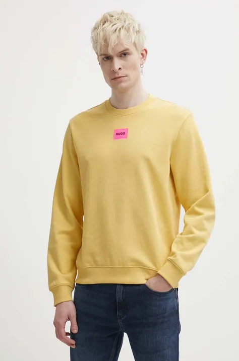 HUGO bluza bawełniana męska kolor żółty z aplikacją
