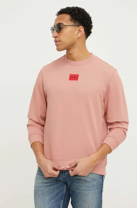 Хлопковая кофта HUGO мужская цвет розовый с аппликацией 50447964