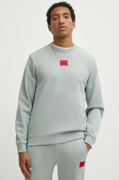 Bombažen pulover HUGO moški, siva barva, 50447964