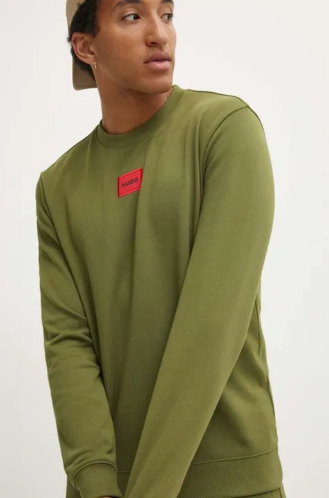 Bombažen pulover HUGO moški, zelena barva, 50447964