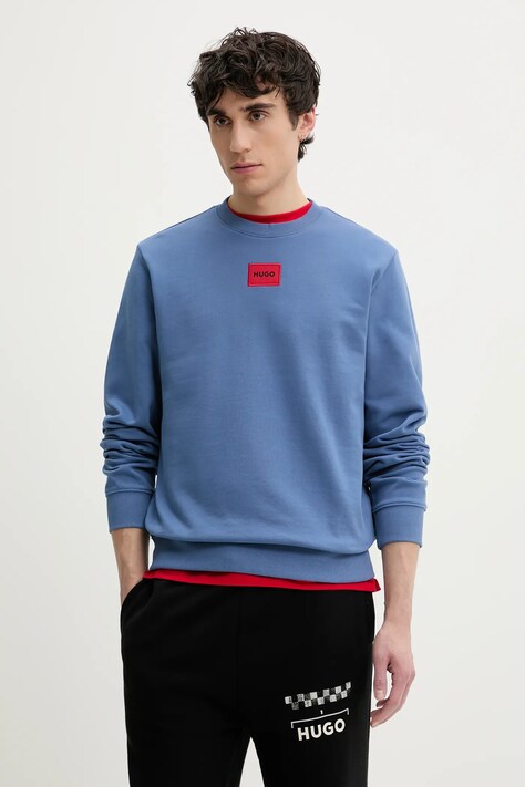 HUGO felpa in cotone uomo colore turchese con applicazione 50447964