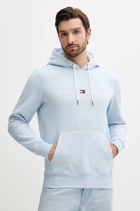 Tommy Hilfiger felpa uomo colore turchese con cappuccio con applicazione MW0MW11599