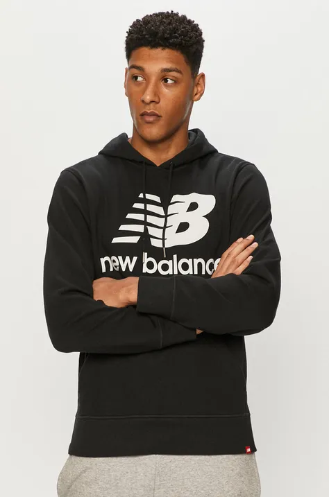 Кофта New Balance чоловіча колір чорний з капюшоном з принтом
