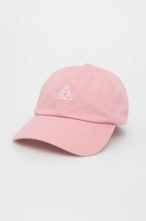 HUF czapka bawełniana kolor różowy z aplikacją