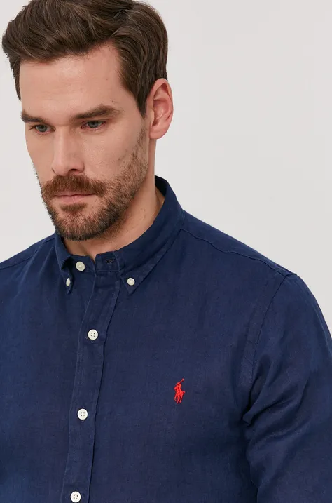 Рубашка Polo Ralph Lauren мужская цвет синий slim воротник button-down
