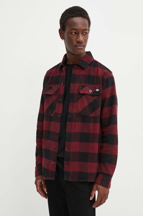 Рубашка Dickies мужская цвет бордовый regular классический воротник