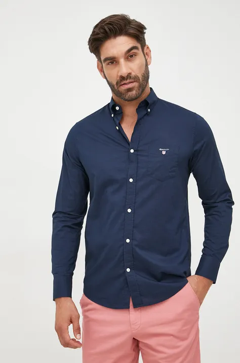 Gant camasa barbati, culoarea albastru marin, cu guler button-down, regular