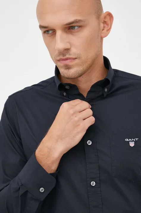 Košeľa Gant pánska, čierna farba, regular, s golierom button-down