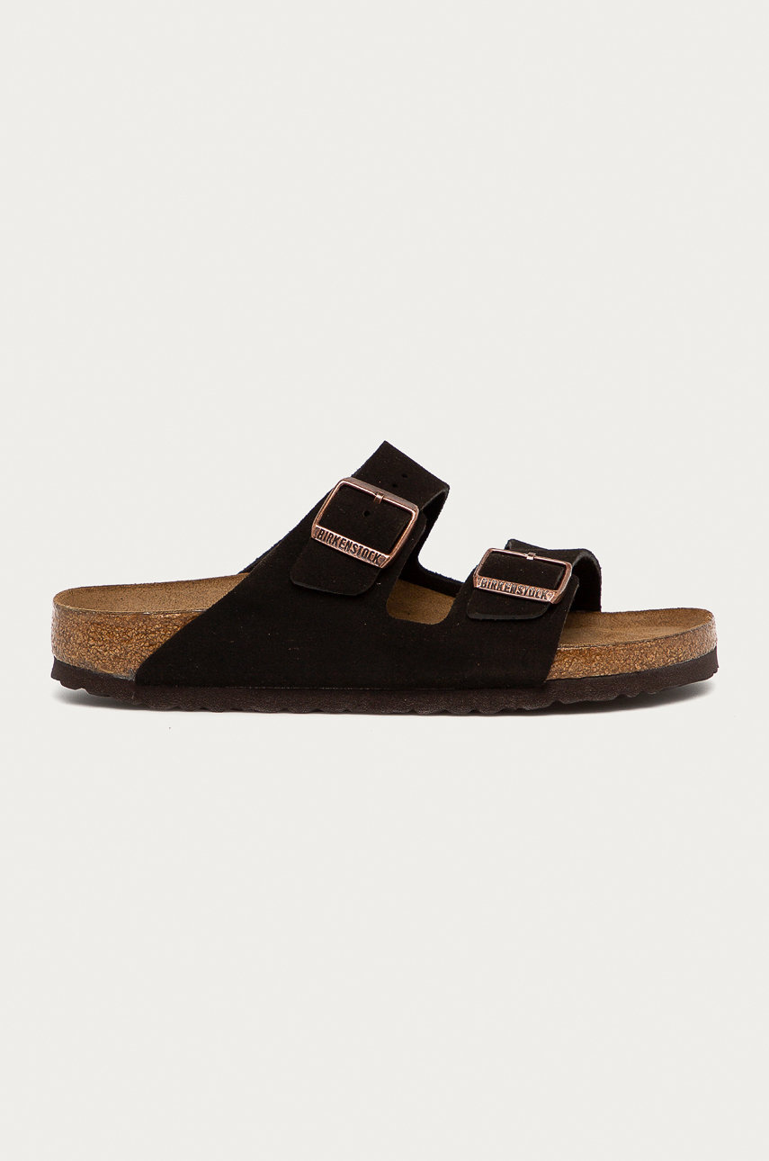 Birkenstock papuci din piele Arizona femei, culoarea maro, 951313