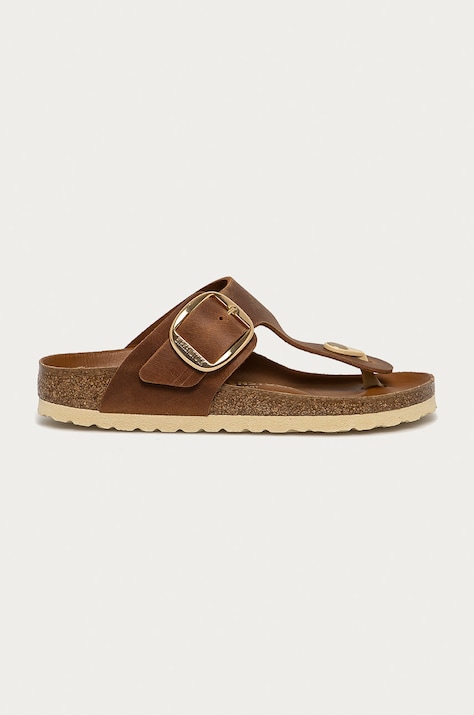 Birkenstock bőr flip-flop Gizeh Big Buckle barna, női, lapos talpú, 1018785