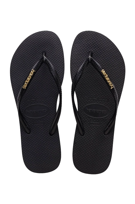 Žabky Havaianas SLIM LOGO dámské, černá barva, na plochém podpatku, 4119875.1924