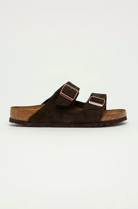 Birkenstock papuci din piele Arizona bărbați, culoarea maro