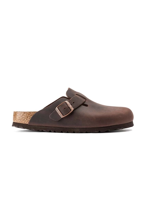 Birkenstock klapki skórzane Boston SFB męskie kolor brązowy 860131