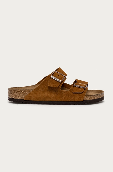 Kožené šľapky Birkenstock Arizona pánske, hnedá farba, 1009526