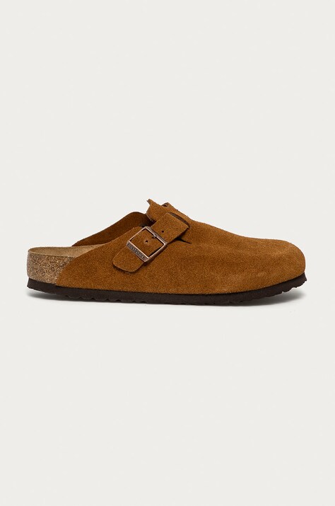 Δερμάτινες παντόφλες Birkenstock χρώμα: καφέ