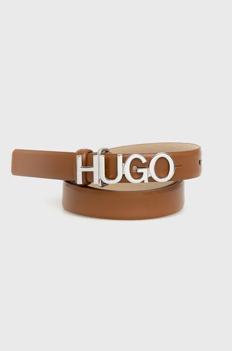 Шкіряний ремінь Hugo жіночий колір коричневий