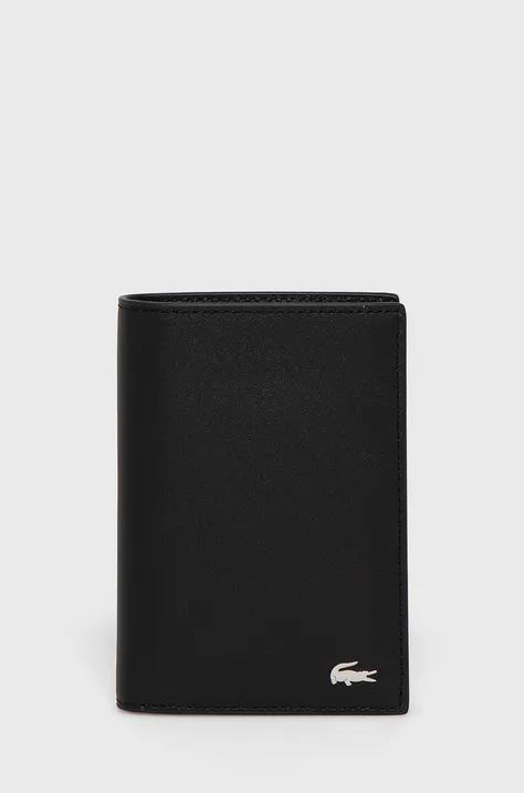 Kožená peňaženka Lacoste pánska, čierna farba