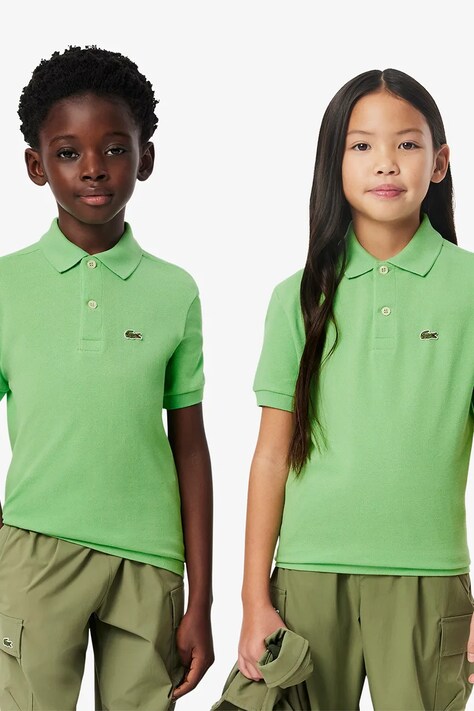 Lacoste tricouri polo din bumbac pentru copii culoarea verde, neted