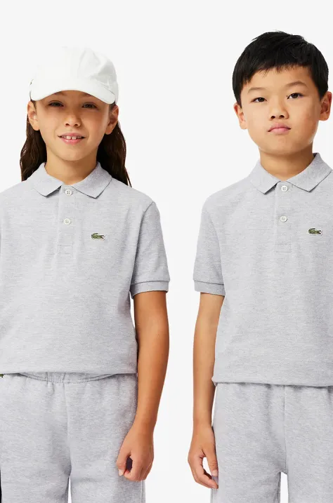 Lacoste polo bawełniane dziecięce kolor szary gładki