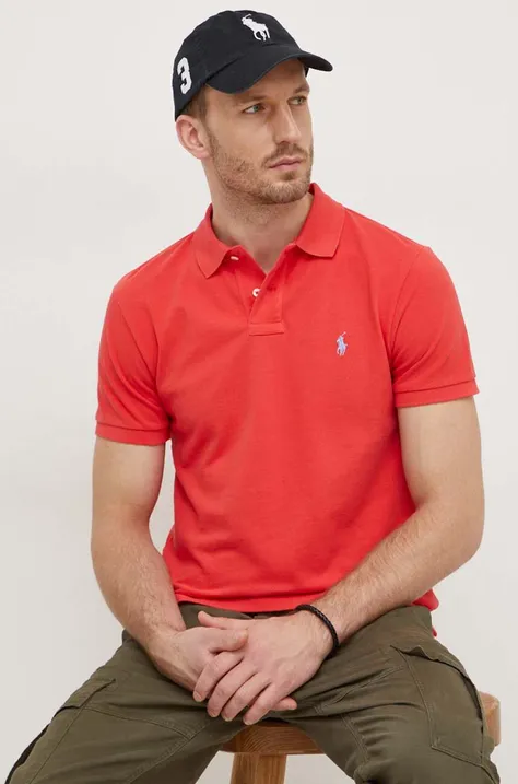 Памучна тениска с яка Polo Ralph Lauren в червено с изчистен дизайн 710536856