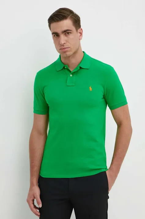 Хлопковое поло Polo Ralph Lauren цвет зелёный однотонный