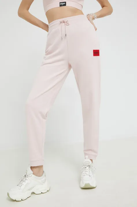 Nohavice HUGO dámske, ružová farba, jednofarebné