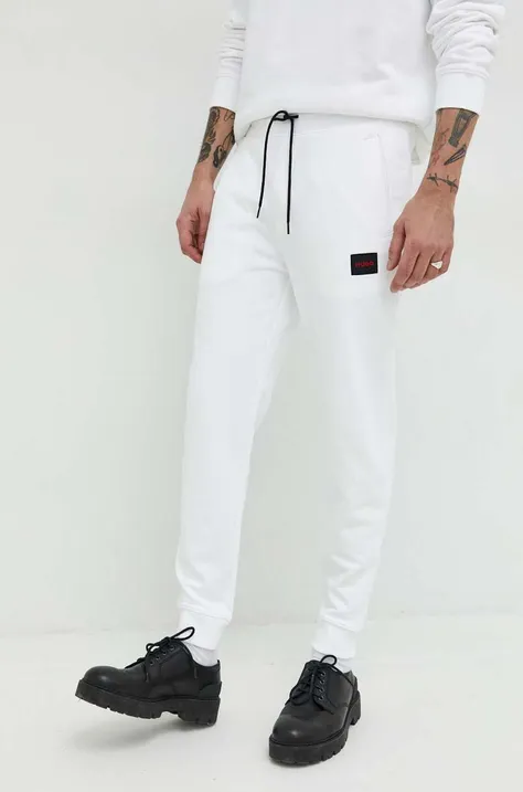 HUGO spodnie dresowe bawełniane kolor biały melanżowe