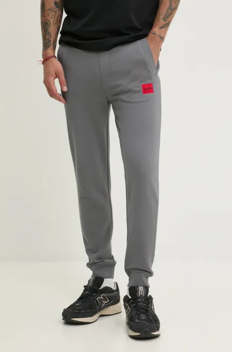 HUGO pantaloni de trening din bumbac culoarea gri, melanj, 50447963