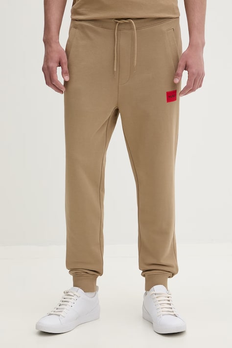 HUGO teplákové nohavice pánske bavlnené Doak212 béžové regular waist 50447963