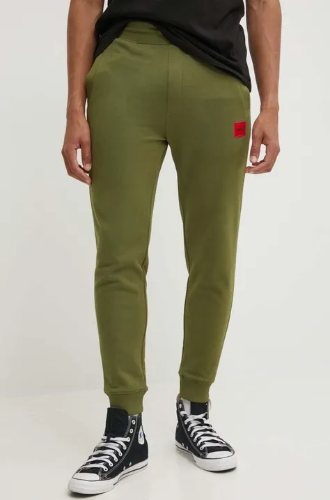 HUGO spodnie dresowe bawełniane kolor zielony melanżowe 50447963