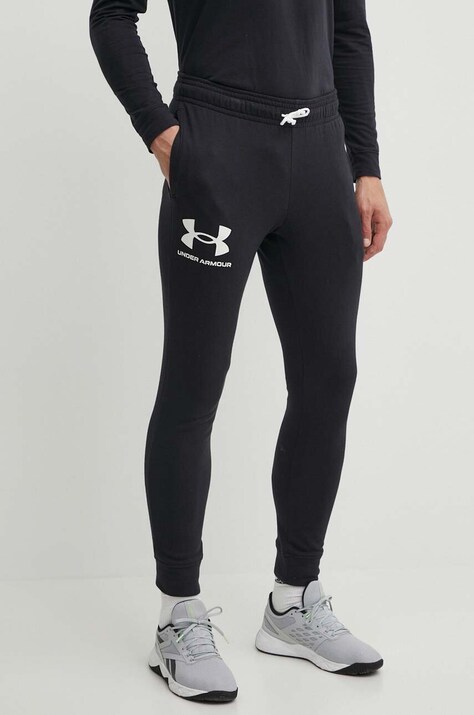 Under Armour pantaloni barbati, culoarea negru, neted 1361642-001