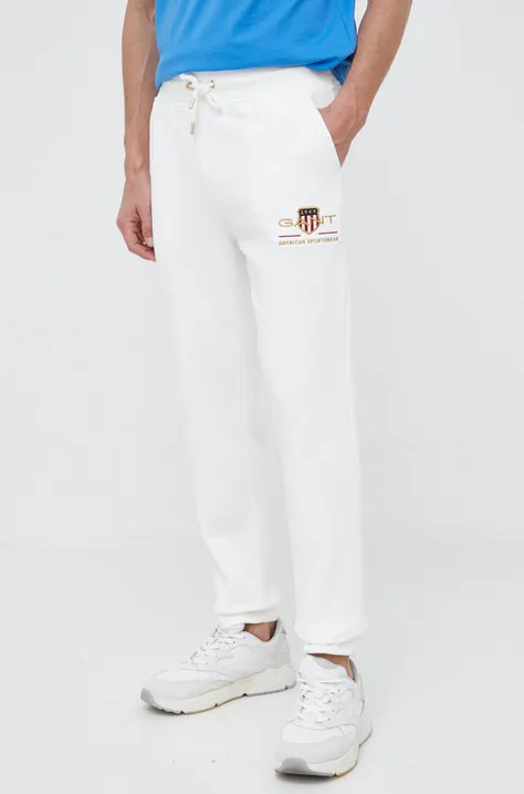 Gant spodnie męskie kolor biały gładkie