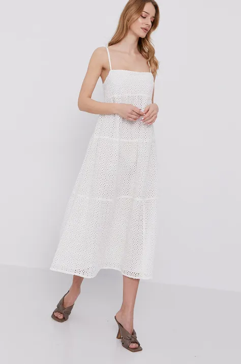 Сукня Bardot колір білий midi розкльошена
