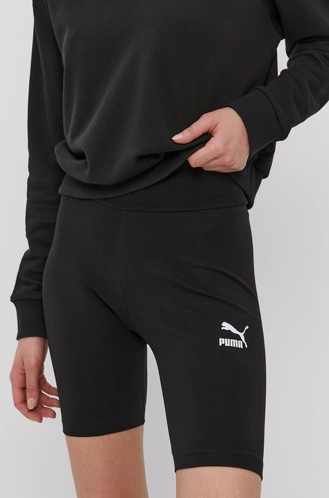 Puma pantaloni scurți 530234 femei, culoarea negru, cu imprimeu, high waist 530234