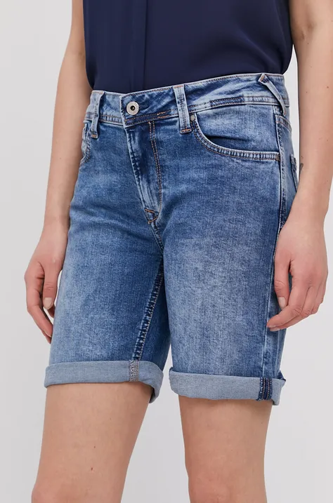 Pepe Jeans Pantaloni scurți jeans femei, material neted, medium waist