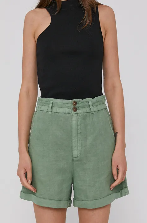 Къс панталон GAP дамски в зелено с изчистен дизайн с висока талия