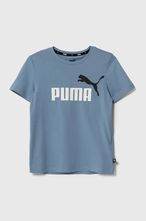 Puma t-shirt bawełniany dziecięcy kolor niebieski z nadrukiem