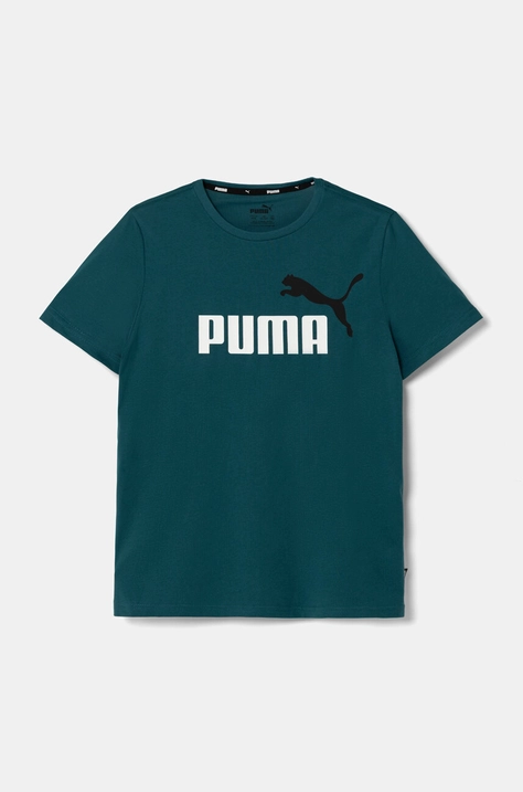 Дитяча бавовняна футболка Puma колір зелений з принтом